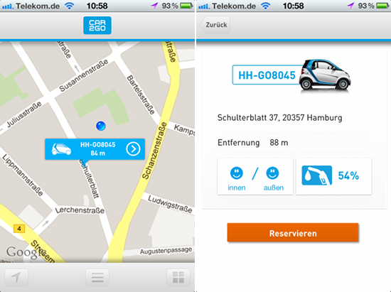 Die offizelle App des Leihwagen-Anbieters Car2Go