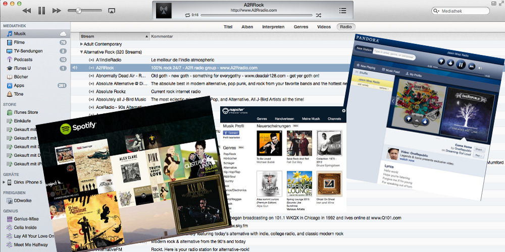 Apple iTunes Musik Streaming, Napster, Pandora und Spotify
