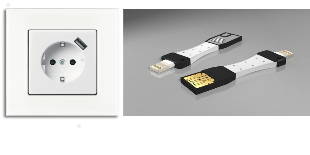 Mini-Ladekabel + Steckdose mit USB-Anschluss